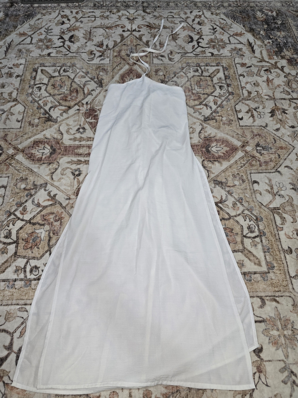 Strapless White Halter-Tie Maxi Dress